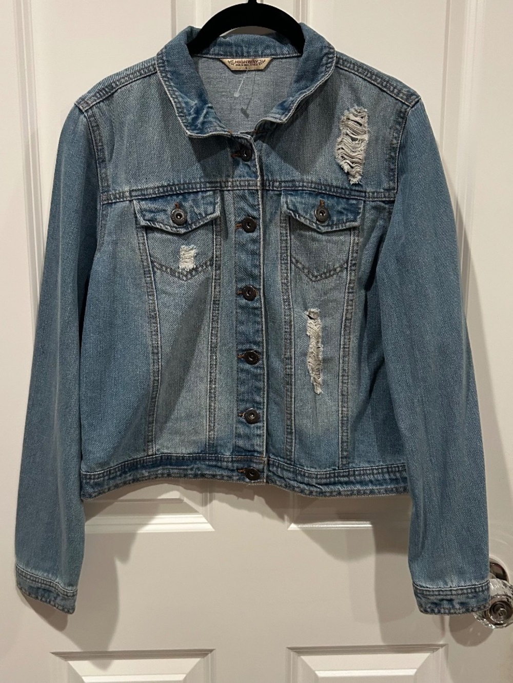 Highway Jeans Distressed Denim Jacket Juniors Large Womens Small NWOT